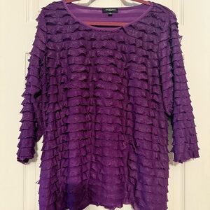 Notations Purple Ruffled Eyelash 3/4 Sleeve Blouse